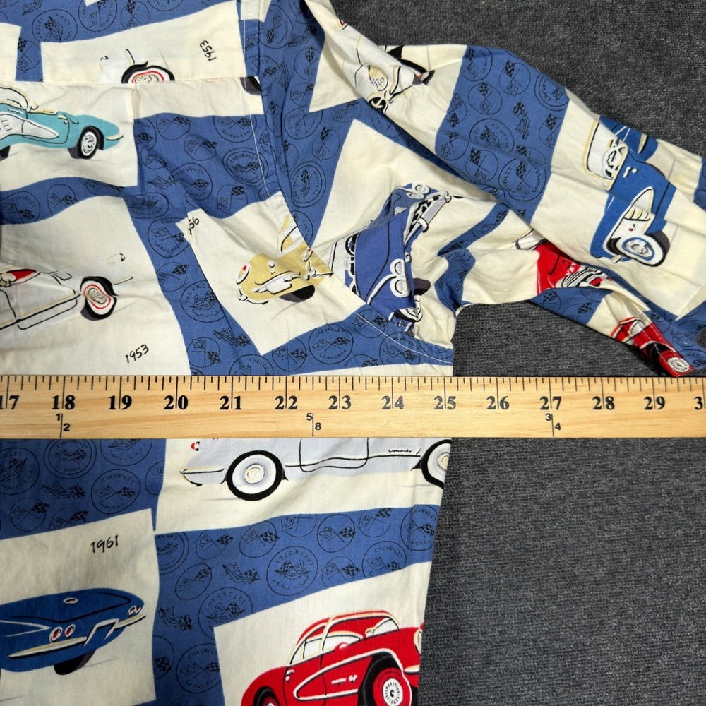 Vintage Reyn Spooner Hawaiian Shirt Mens L Blue Classic Corvette Car Print 60's - Picture 5 of 7